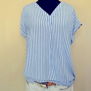 Women’s Blue & White Striped V Neck